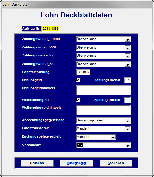 Lohnbuchhaltung Deckblattdaten