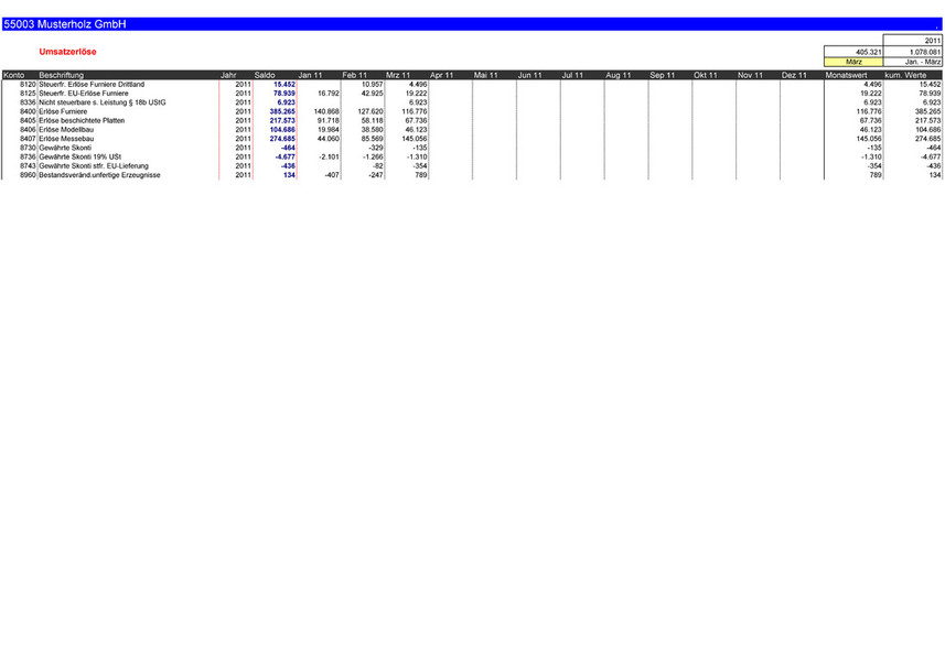 Excel BWA Kontenbetrachtung