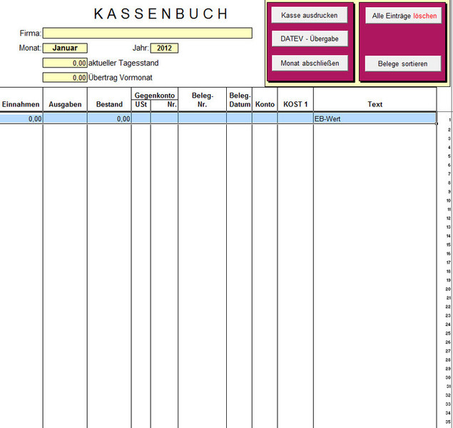 Kassenbuch Januar
