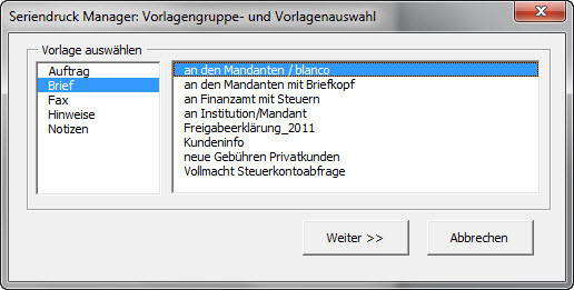 Vorlagenauswahl