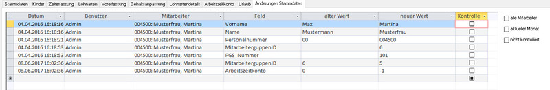 Protokoll Änderungen Stammdaten